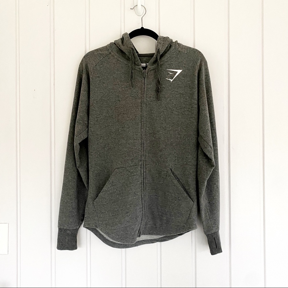 Gymshark Full Zip Logo Hoodie Grey Round Hem